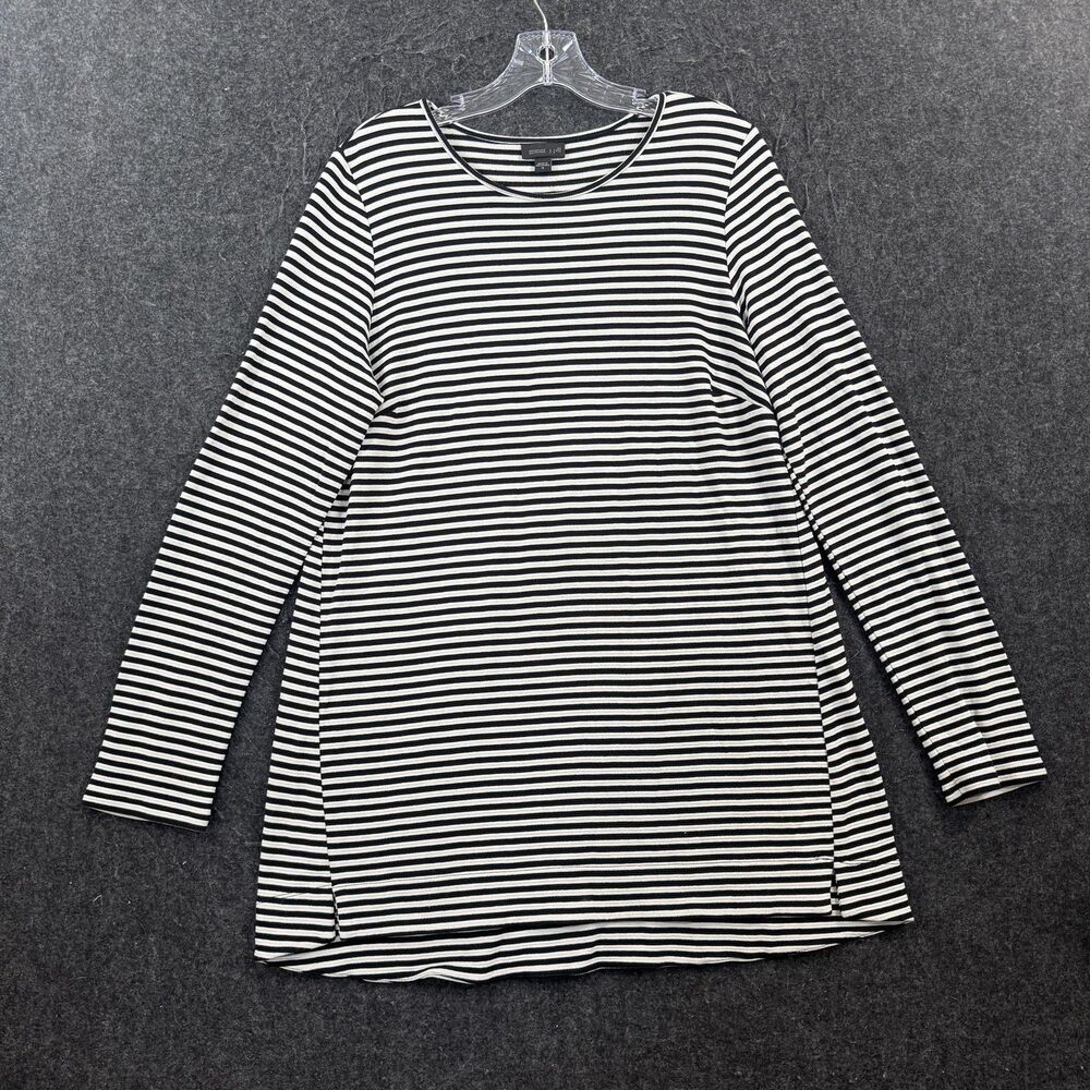 J Jill Wearever Shirt Women's Medium Black White Striped Tunic Top Long Sleeve